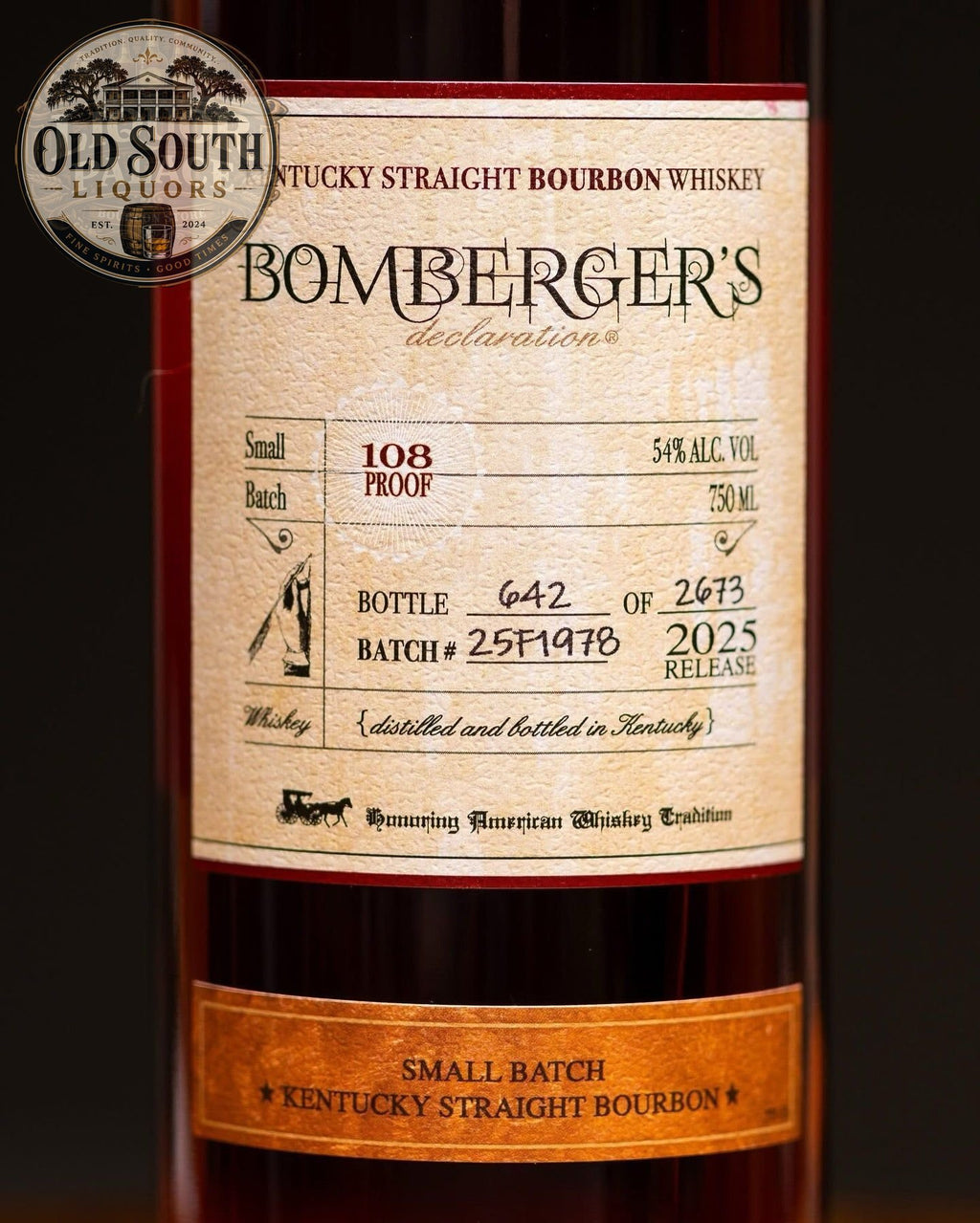 Bomberger’s Declaration 2025 Release – 54% ABV (108 Proof)